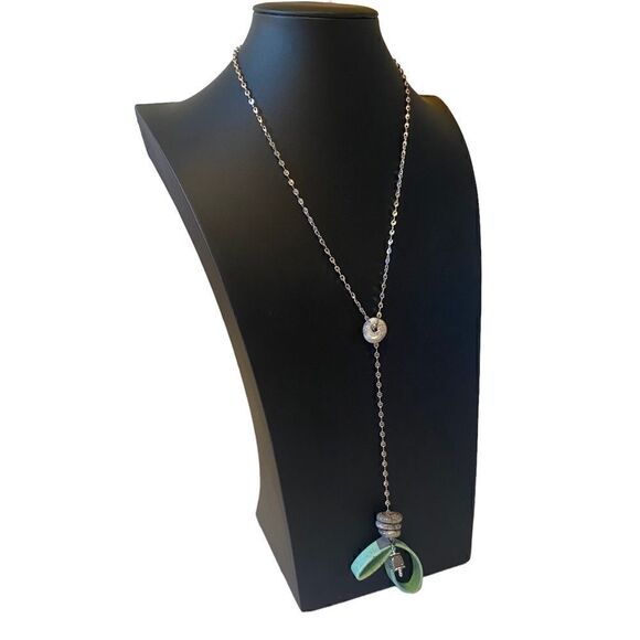 Silver & Light Green Water Element Lariat Necklace. - Picture 2 of 5